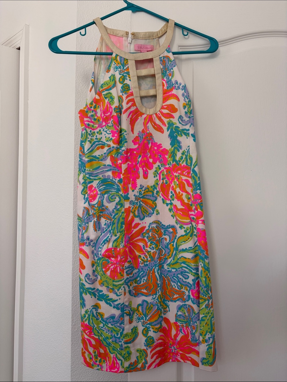 Lilly Pulitzer Neon Floral Halter Shift Dress - Pink, Green, Blue, Orange